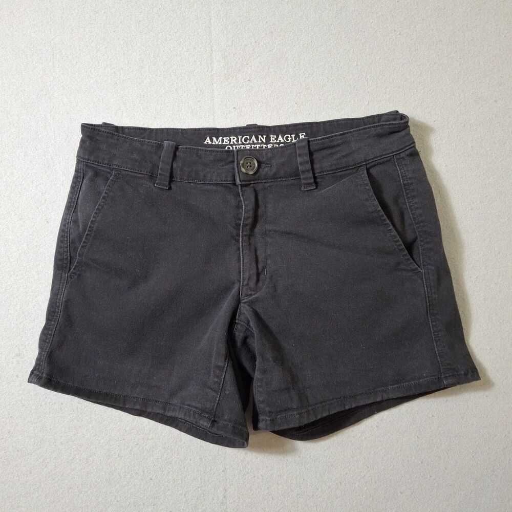 American Eagle Shorts Womes Size 6 Black Super Stretch Midi Comfort Fit Zip Fly